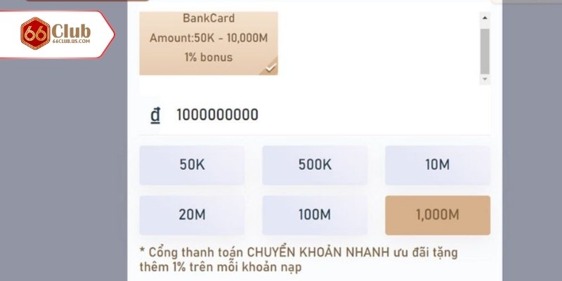 Chi tiết cách thực hiện giao dịch nạp tiền 66CLUB